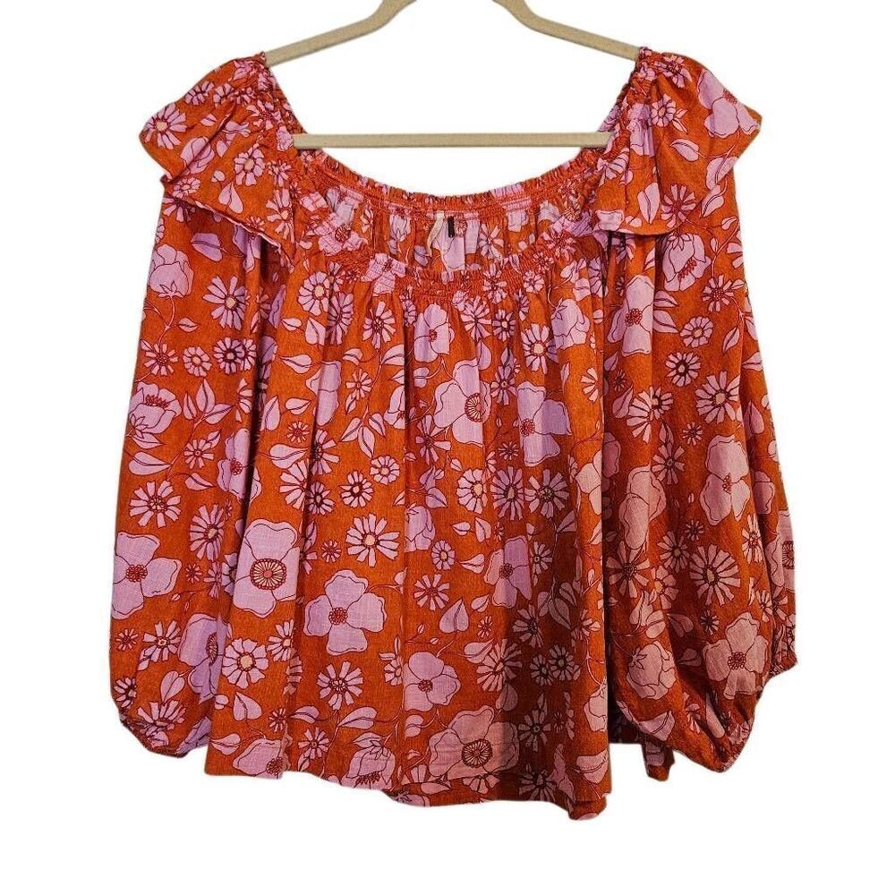 Free People top, orange/pink oversized crop. Size L. #870.